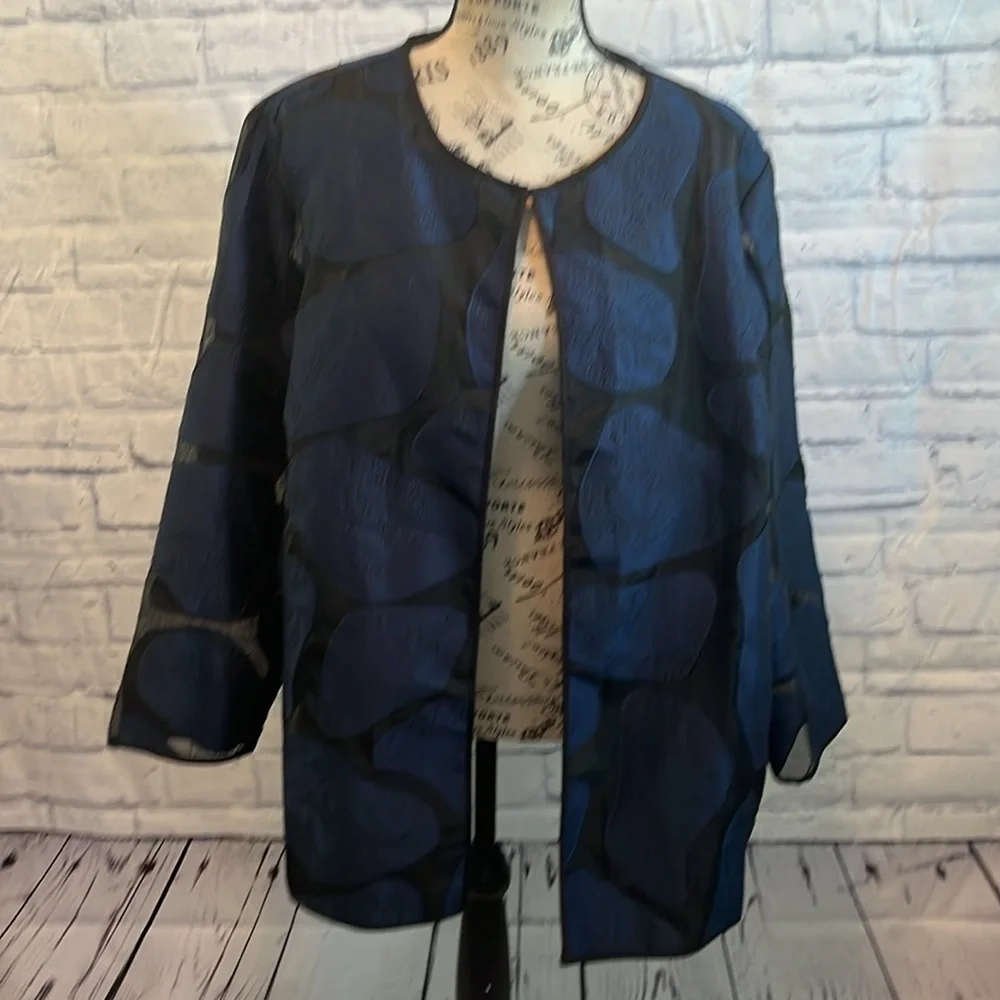 Chico’s Travelers Open Jacket Giraffe Abstract Print Organza Jacquard Sheer XL